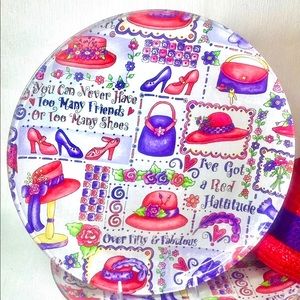 Red Hat Society Custom-Made 13” Round Glass Serving Platter + FREE Red Hat!